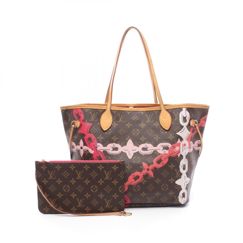Louis Vuitton Neverfull Monogram Bayprint Tote Bag Canvas Leather Pink Black